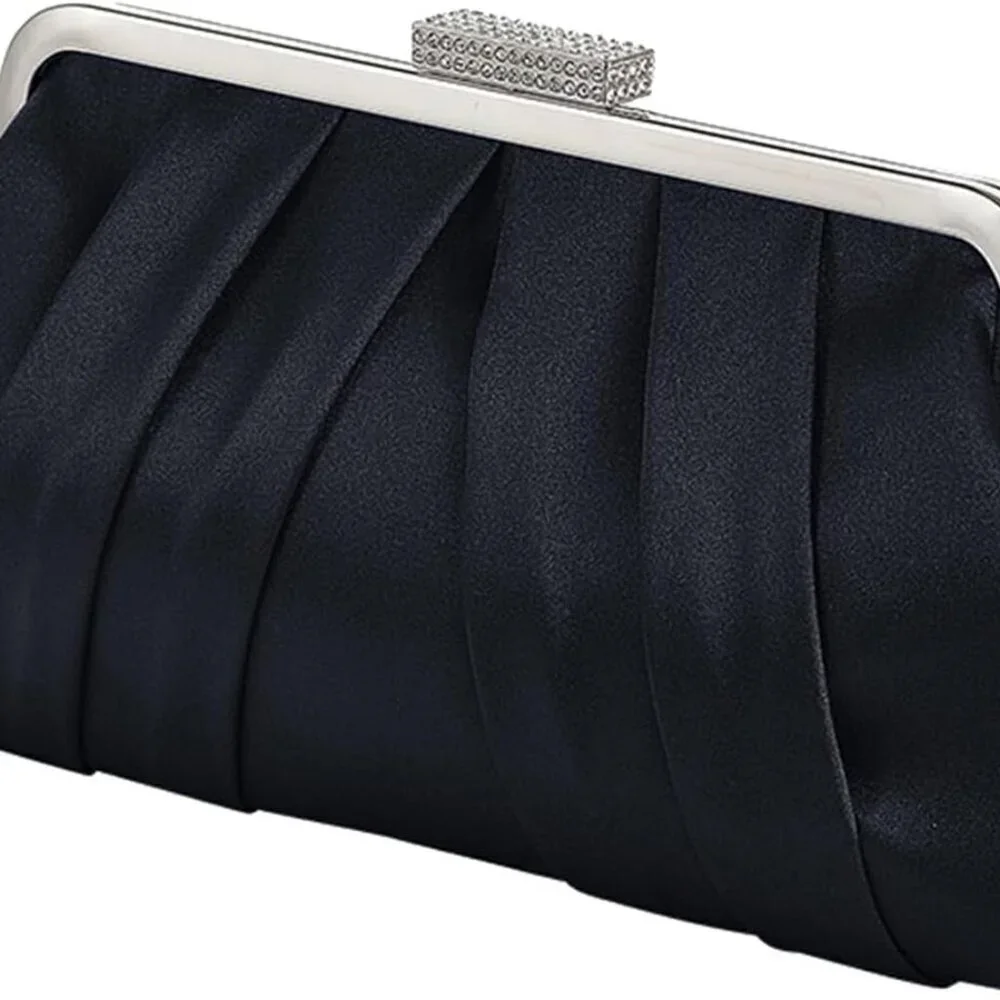 Women Elegant Pleated Satin Clutch Bag Convertible Chain Night Out Accessory